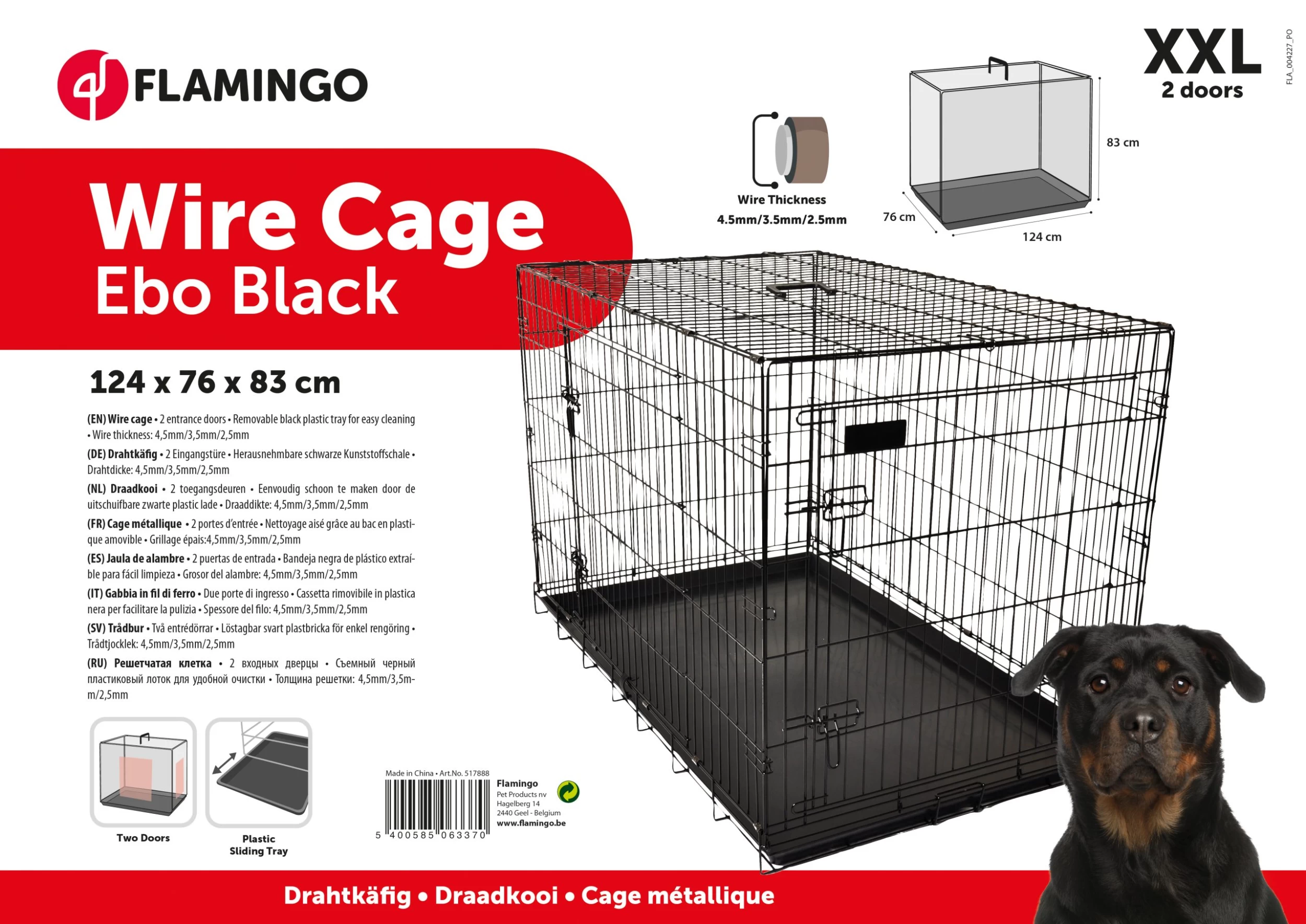 Flamingo Cage Pour Chien Ebo Noir XXL 124x76x83cm 4 Flamingo Cage Pour Chien Ebo Noir XXL 124x76x83cm – Image 2